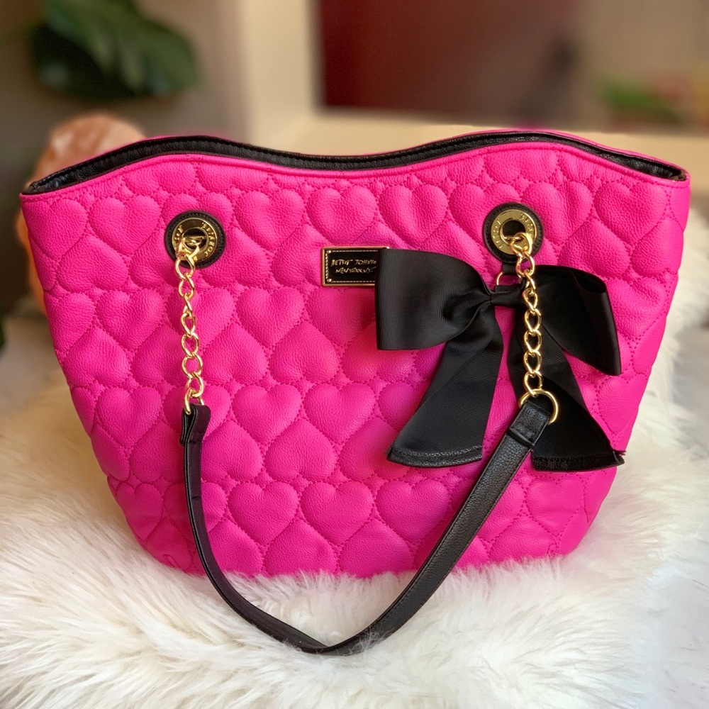 Betsey Johnson Quilted Pink Hearts Tote.